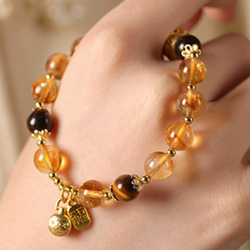 Wear FengShui Natural Citrine Fu Character Lucky Beast Prosperity Bracelet