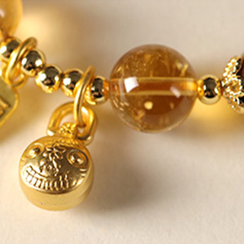 Wear FengShui Natural Citrine Fu Character Lucky Beast Prosperity Bracelet
