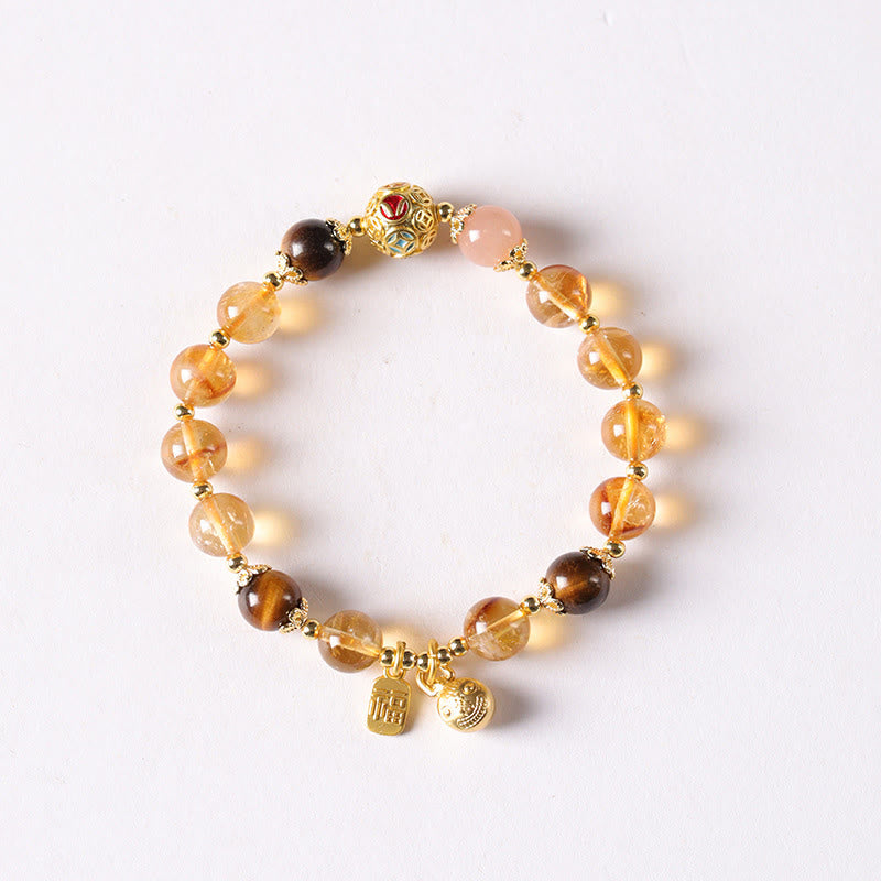 Wear FengShui Natural Citrine Fu Character Lucky Beast Prosperity Bracelet