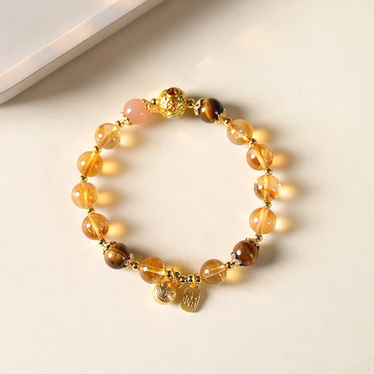 Wear FengShui Natural Citrine Fu Character Lucky Beast Prosperity Bracelet