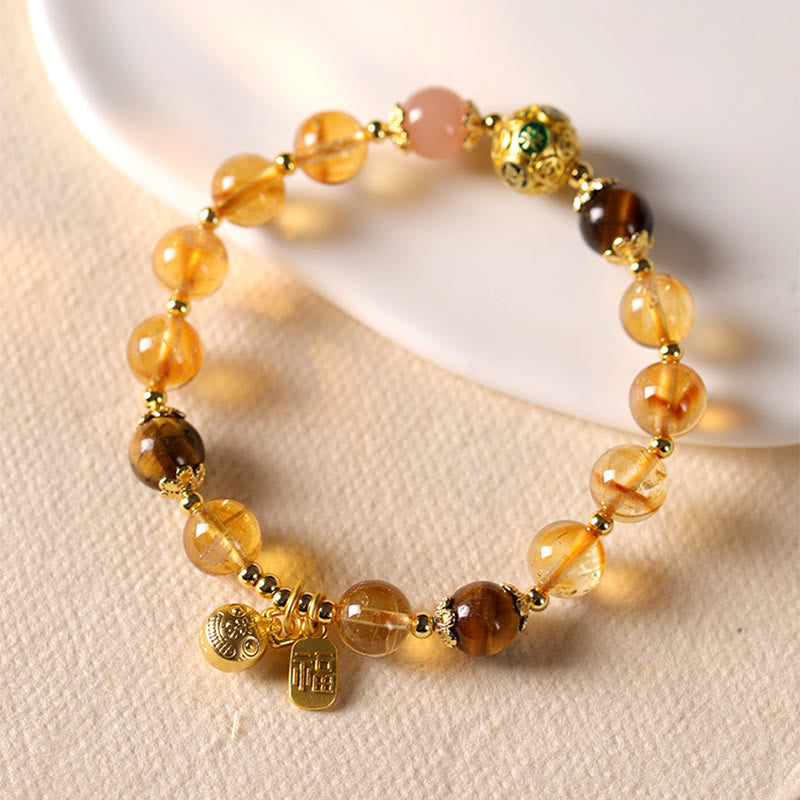 Wear FengShui Natural Citrine Fu Character Lucky Beast Prosperity Bracelet