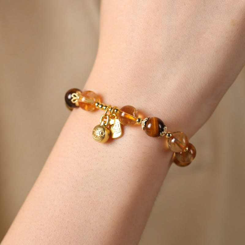 Wear FengShui Natural Citrine Fu Character Lucky Beast Prosperity Bracelet