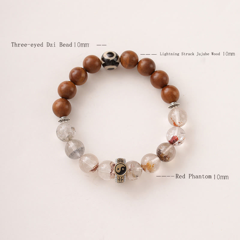 Wear FengShui Lightning Struck Wood Red Phantom Yin Yang Protection Bracelet