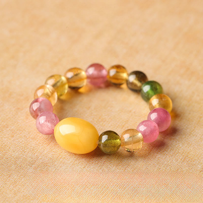 Wear FengShui Natural Tourmaline Lucky Pearl Pixiu Amber Positive Love Ring