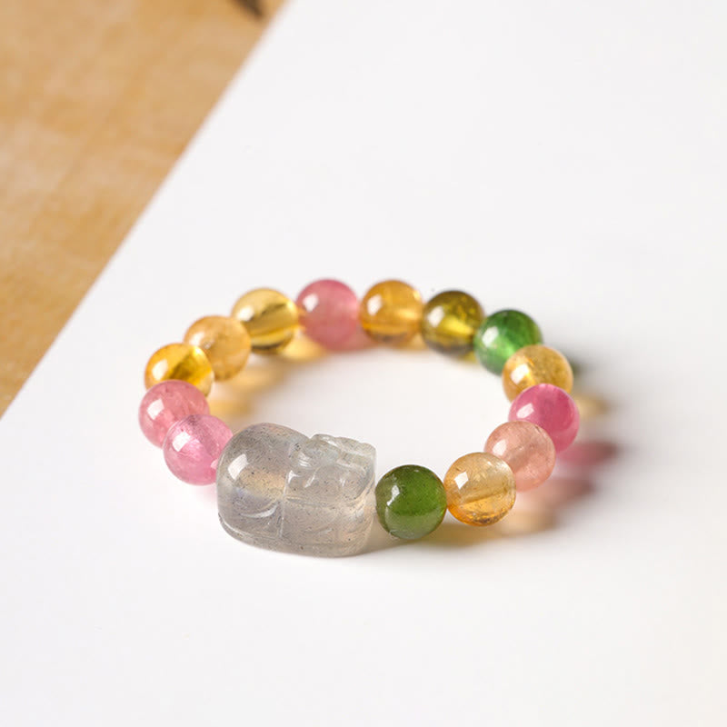 Wear FengShui Natural Tourmaline Lucky Pearl Pixiu Amber Positive Love Ring
