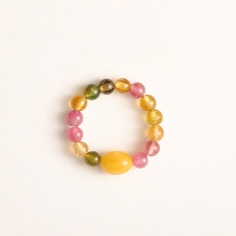 Wear FengShui Natural Tourmaline Lucky Pearl Pixiu Amber Positive Love Ring