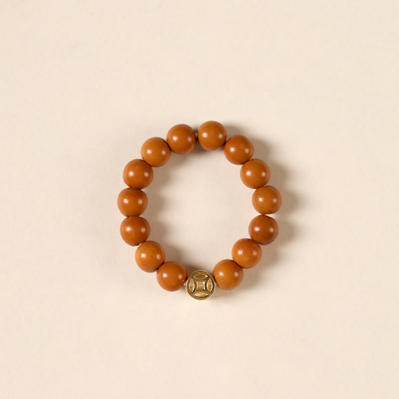 Wear FengShui Olive Pit Bead Copper Coin Inner Strength Ring