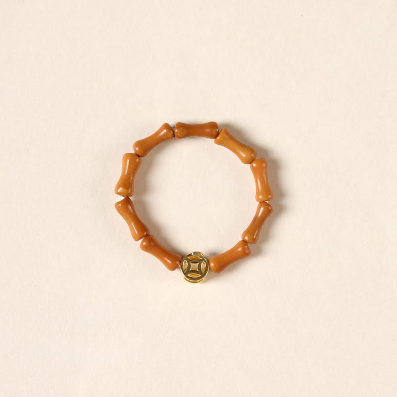 Wear FengShui Olive Pit Bead Copper Coin Inner Strength Ring