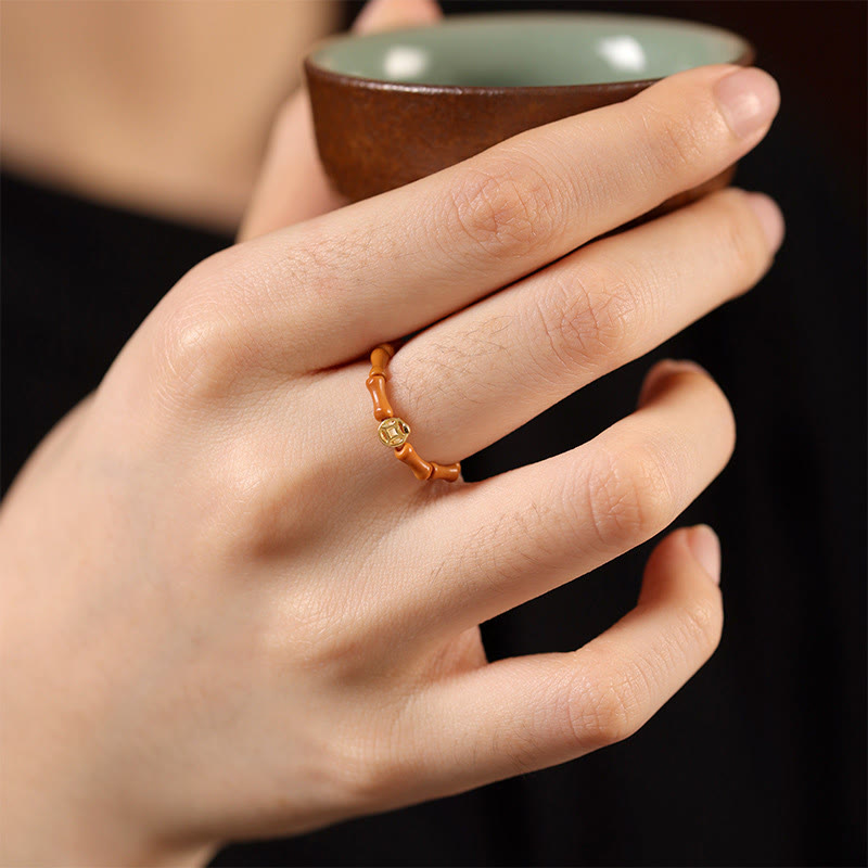 Wear FengShui Olive Pit Bead Copper Coin Inner Strength Ring
