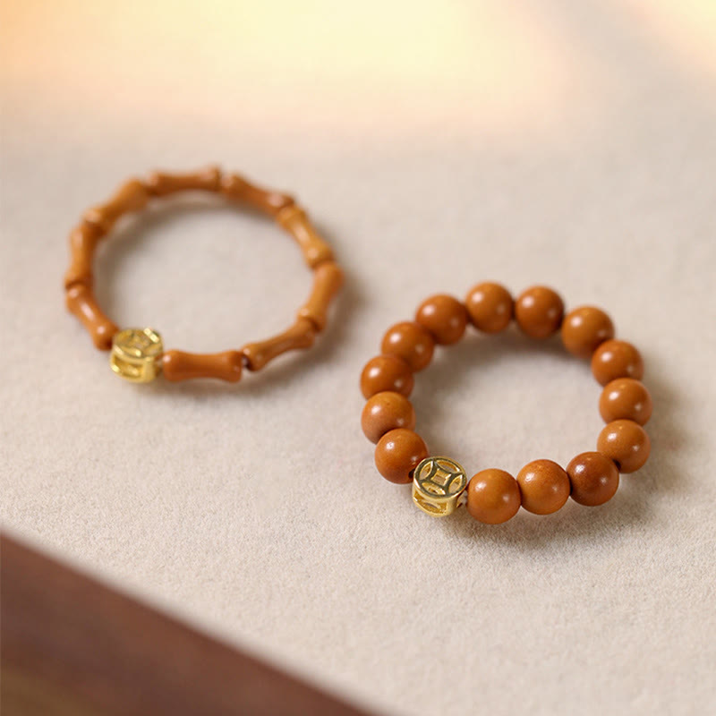 Wear FengShui Olive Pit Bead Copper Coin Inner Strength Ring