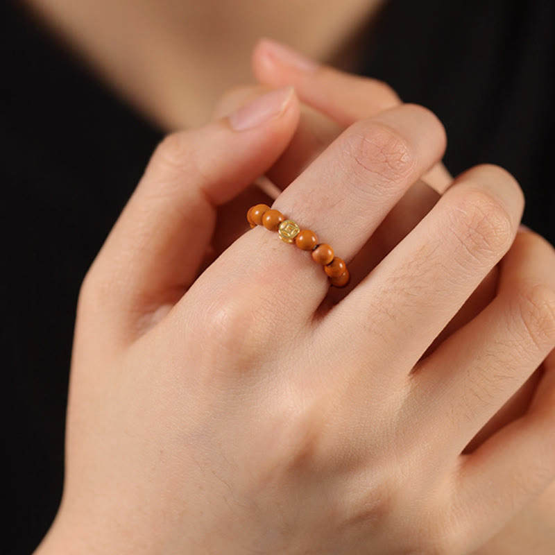Wear FengShui Olive Pit Bead Copper Coin Inner Strength Ring