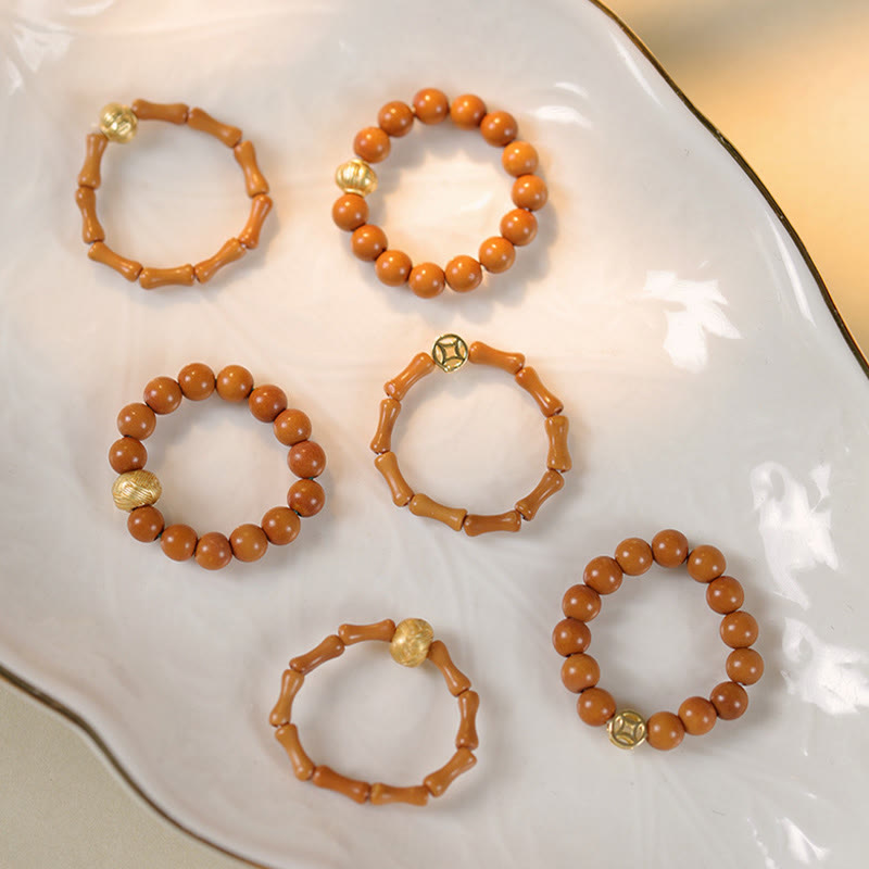 Wear FengShui Olive Pit Bead Copper Coin Inner Strength Ring