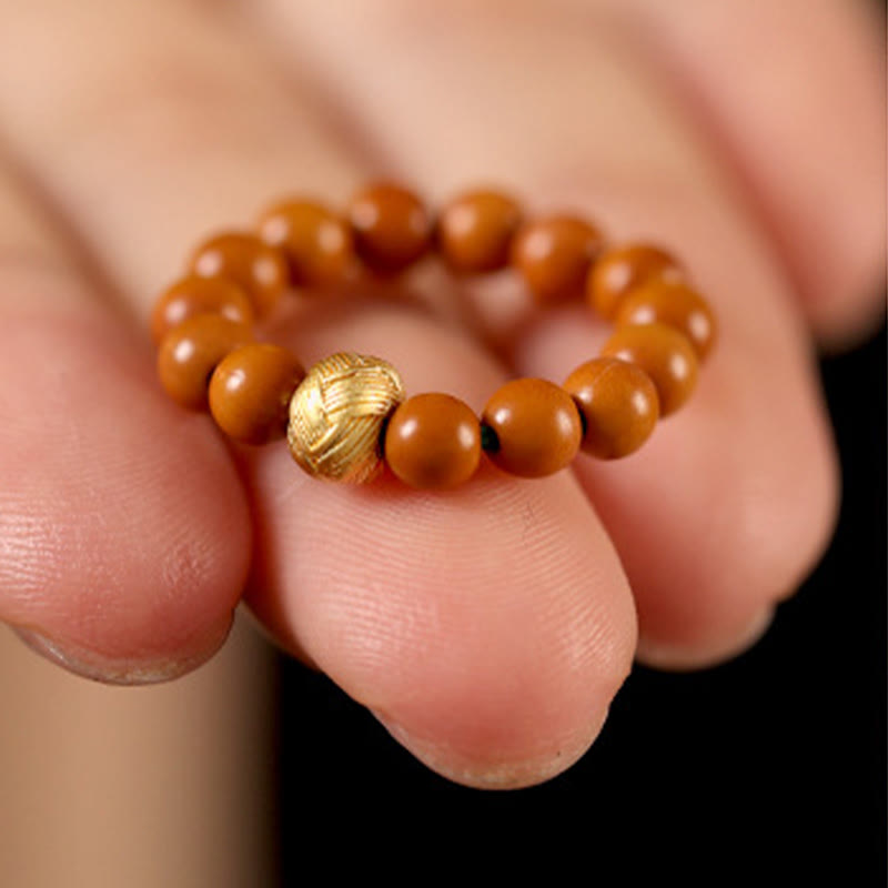 Wear FengShui Olive Pit Bead Copper Coin Inner Strength Ring