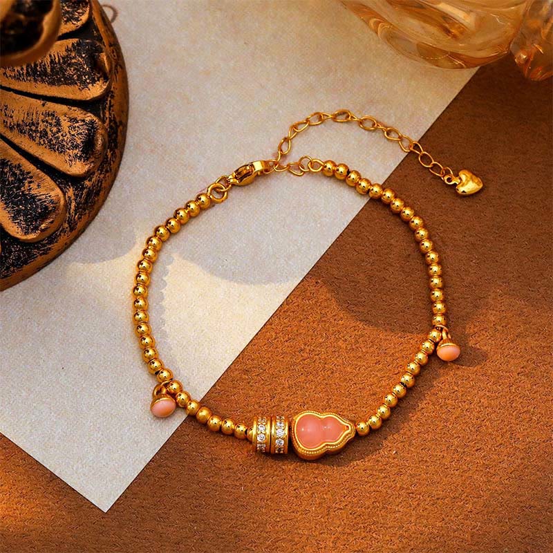 Wear FengShui Copper Brass Plated 24k Gold Beads Gourd Wealth Bracelet