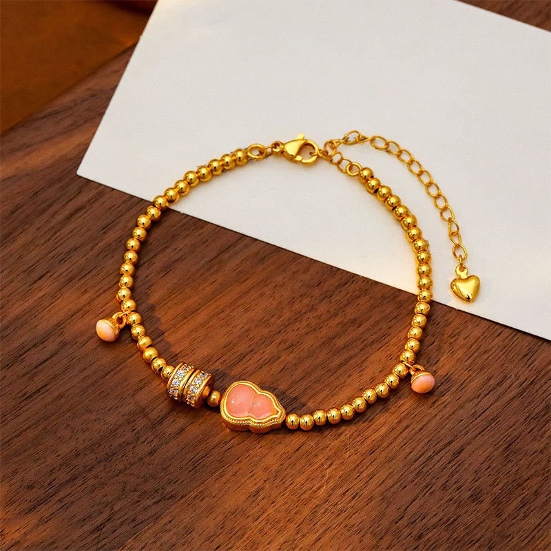 Wear FengShui Copper Brass Plated 24k Gold Beads Gourd Wealth Bracelet