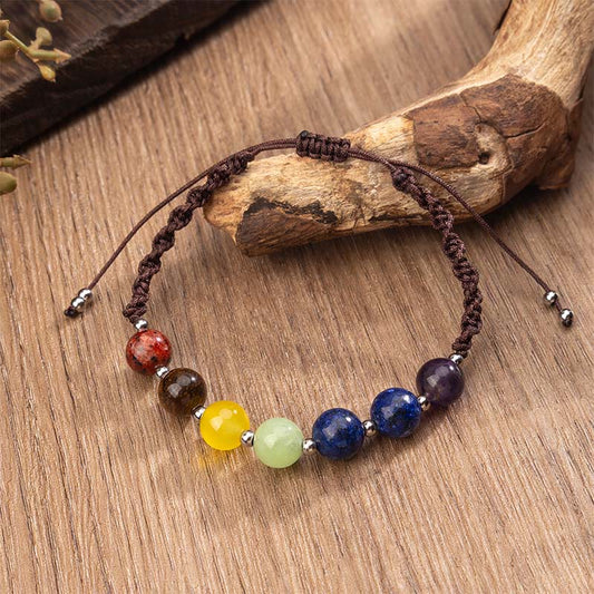 Wear FengShui Natural Various Crystals Tiger Eye Amethyst Courage Rope Bracelet