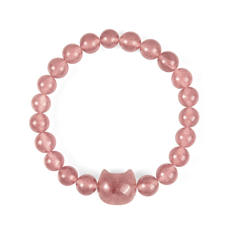 Wear FengShui Natural Strawberry Quartz Cat Healing Positive Bracelet