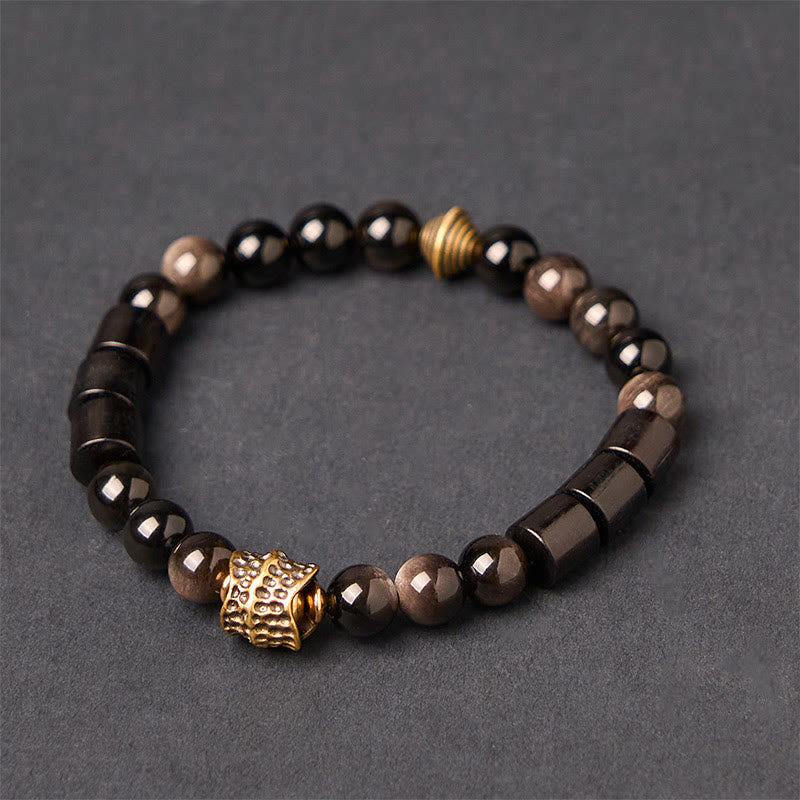 Wear FengShui Silver Sheen Obsidian Ebony Protection Bracelet