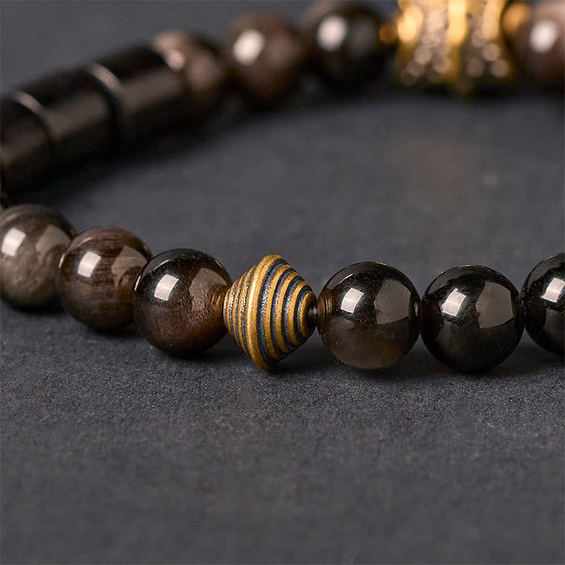 Wear FengShui Silver Sheen Obsidian Ebony Protection Bracelet