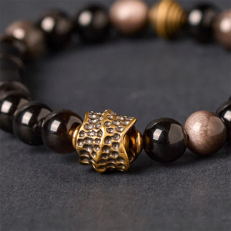 Wear FengShui Silver Sheen Obsidian Ebony Protection Bracelet