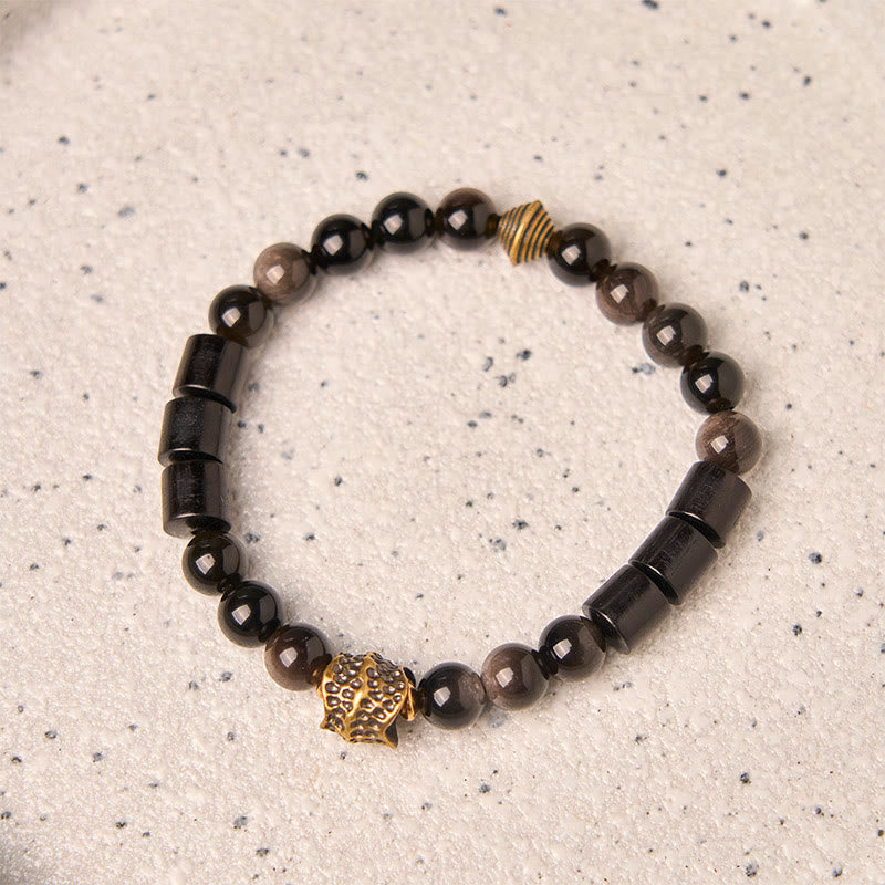 Wear FengShui Silver Sheen Obsidian Ebony Protection Bracelet
