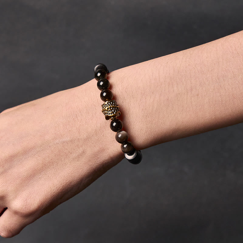 Wear FengShui Silver Sheen Obsidian Ebony Protection Bracelet