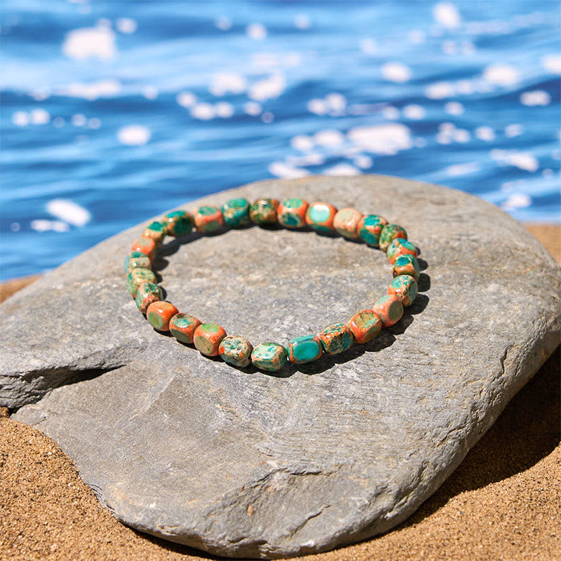 Wear FengShui Natural Colorful Emperor Stone Oval Square Beads Anti-stress Bracelet