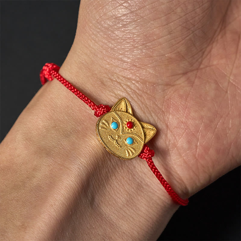Wear FengShui 925 Sterling Silver Cat Red String Bracelet