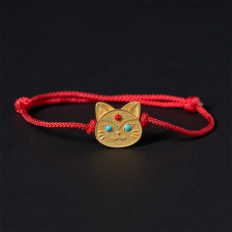 Wear FengShui 925 Sterling Silver Cat Red String Bracelet