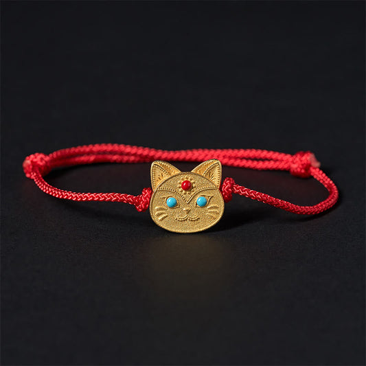 Wear FengShui 925 Sterling Silver Cat Red String Bracelet