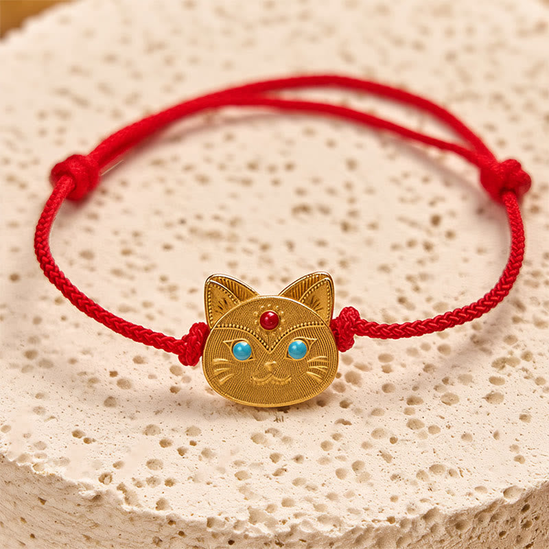 Wear FengShui 925 Sterling Silver Cat Red String Bracelet
