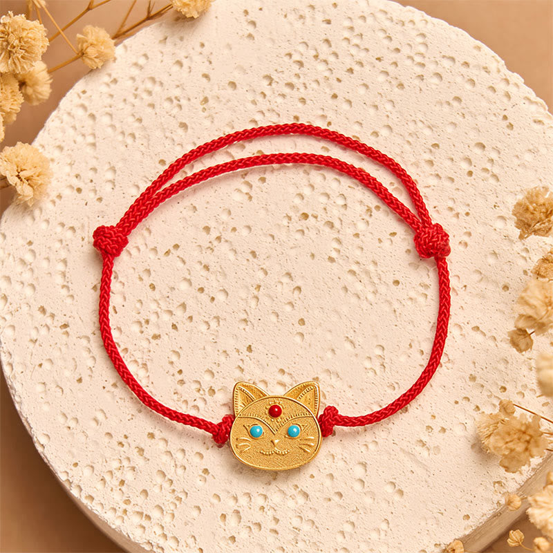 Wear FengShui 925 Sterling Silver Cat Red String Bracelet