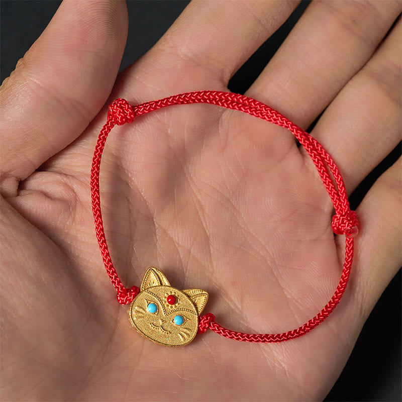 Wear FengShui 925 Sterling Silver Cat Red String Bracelet