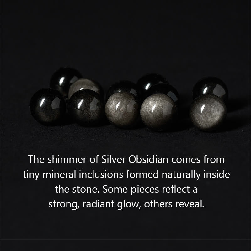 Wear FengShui Natural Silver Sheen Obsidian Blue Tiger Eye Om Mani Padme Hum Soothing Bracelet