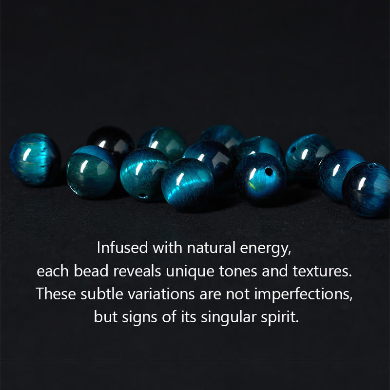 Wear FengShui Natural Silver Sheen Obsidian Blue Tiger Eye Om Mani Padme Hum Soothing Bracelet