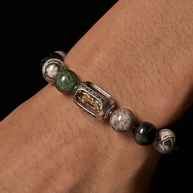 Wear FengShui Natural Grey Jasper Kambamba Jasper Om Mani Padme Hum Formless Buddha Healing Bracelet