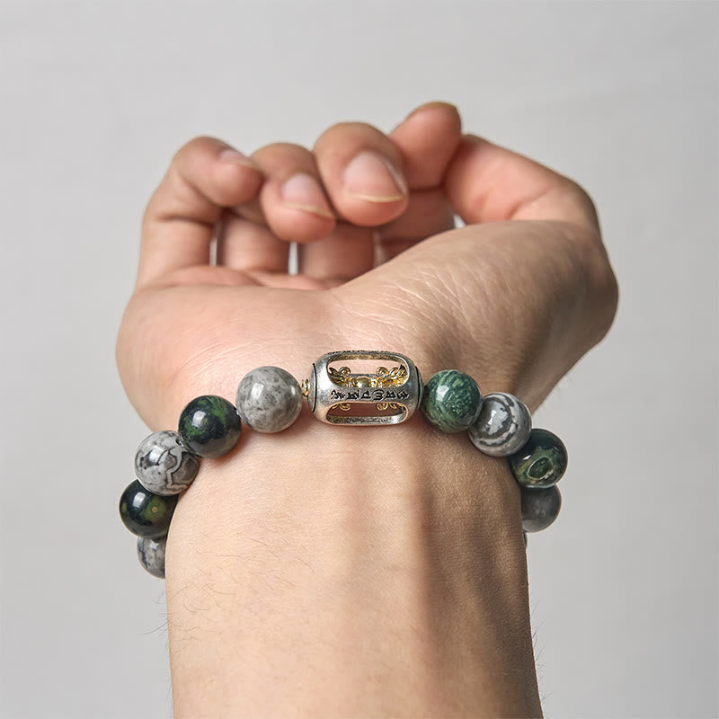 Wear FengShui Natural Grey Jasper Kambamba Jasper Om Mani Padme Hum Formless Buddha Healing Bracelet