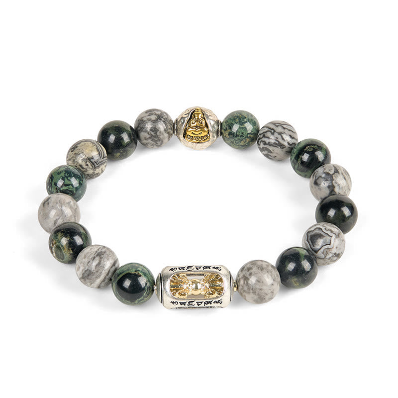 Wear FengShui Natural Grey Jasper Kambamba Jasper Om Mani Padme Hum Formless Buddha Healing Bracelet