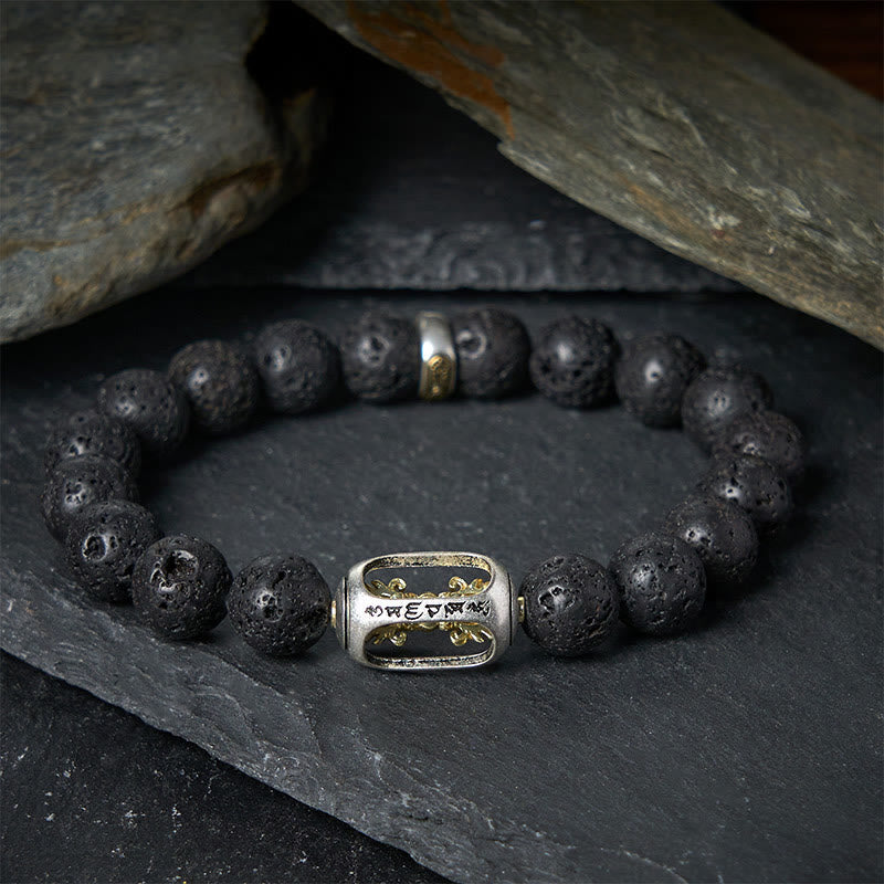 Wear FengShui Natural Lava Rock Om Mani Padme Hum Dorje Vajra Healing Bracelet