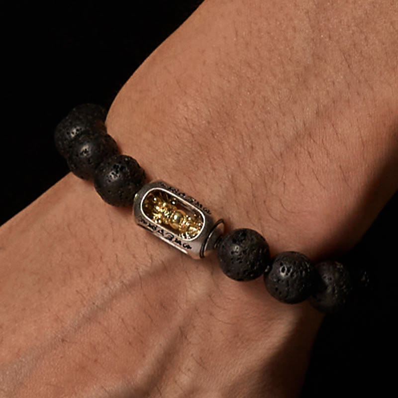 Wear FengShui Natural Lava Rock Om Mani Padme Hum Dorje Vajra Healing Bracelet