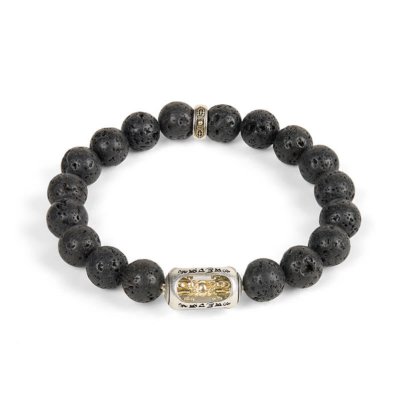 Wear FengShui Natural Lava Rock Om Mani Padme Hum Dorje Vajra Healing Bracelet