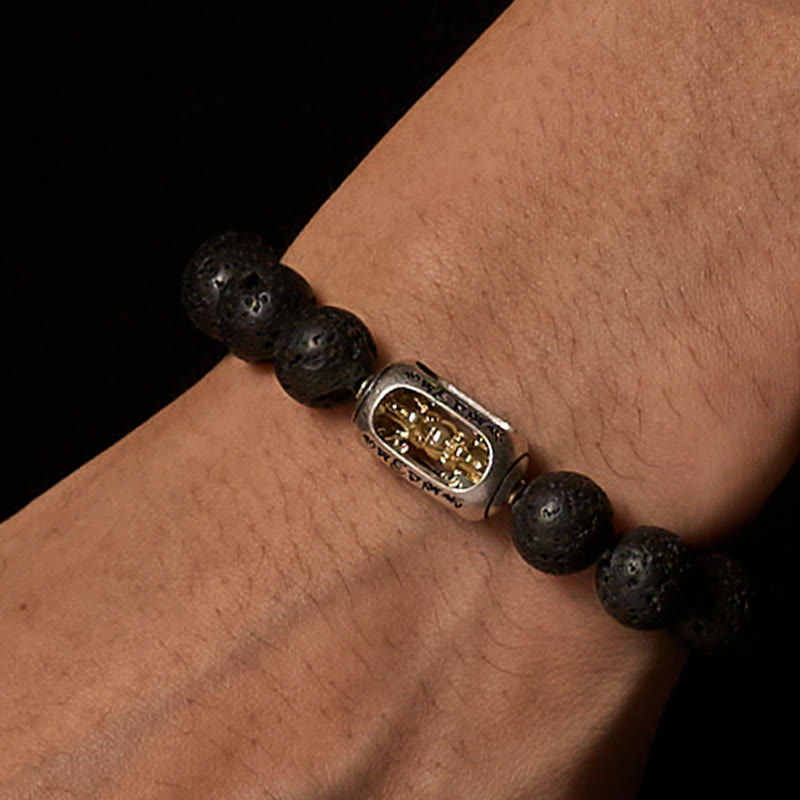 Wear FengShui Natural Lava Rock Om Mani Padme Hum Dorje Vajra Healing Bracelet