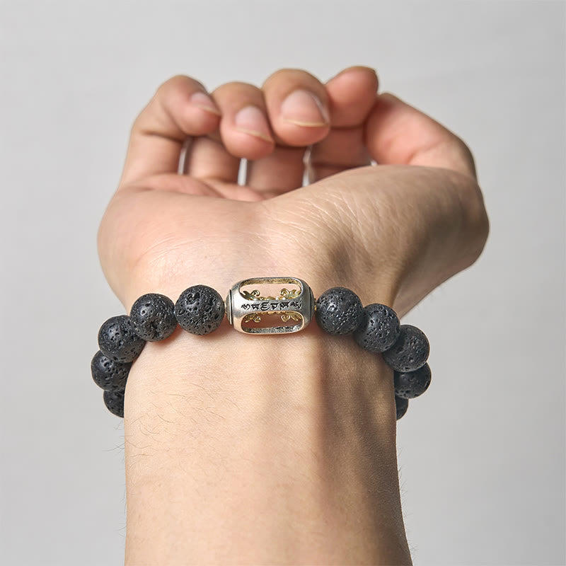 Wear FengShui Natural Lava Rock Om Mani Padme Hum Dorje Vajra Healing Bracelet