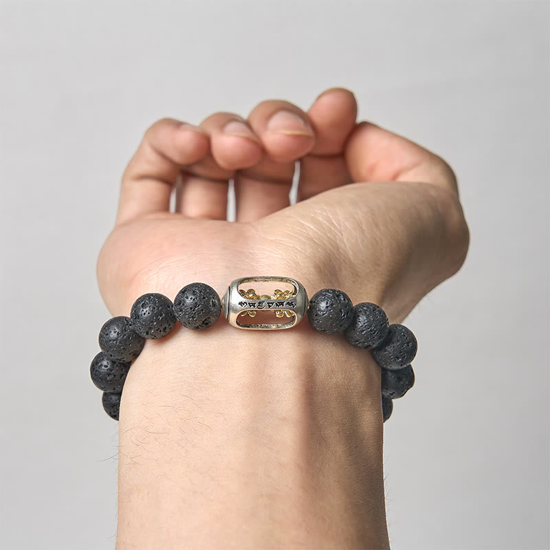 Wear FengShui Natural Lava Rock Om Mani Padme Hum Dorje Vajra Healing Bracelet