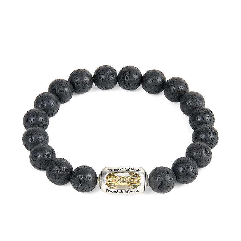 Wear FengShui Natural Lava Rock Om Mani Padme Hum Dorje Vajra Healing Bracelet