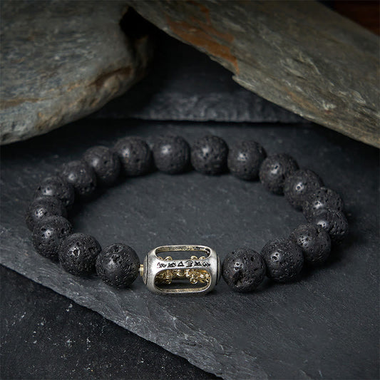 Wear FengShui Natural Lava Rock Om Mani Padme Hum Dorje Vajra Healing Bracelet