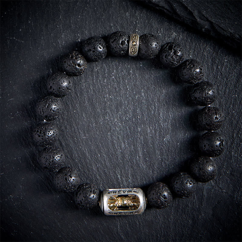 Wear FengShui Natural Lava Rock Om Mani Padme Hum Dorje Vajra Healing Bracelet