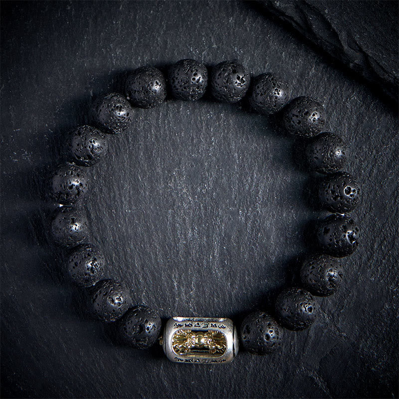 Wear FengShui Natural Lava Rock Om Mani Padme Hum Dorje Vajra Healing Bracelet
