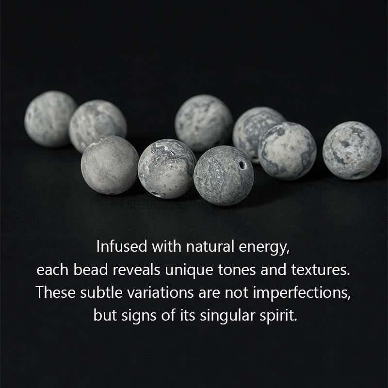 Wear FengShui Silver Sheen Obsidian Lava Rock Grey Jasper Om Mani Padme Hum Vajra Soothing Bracelet