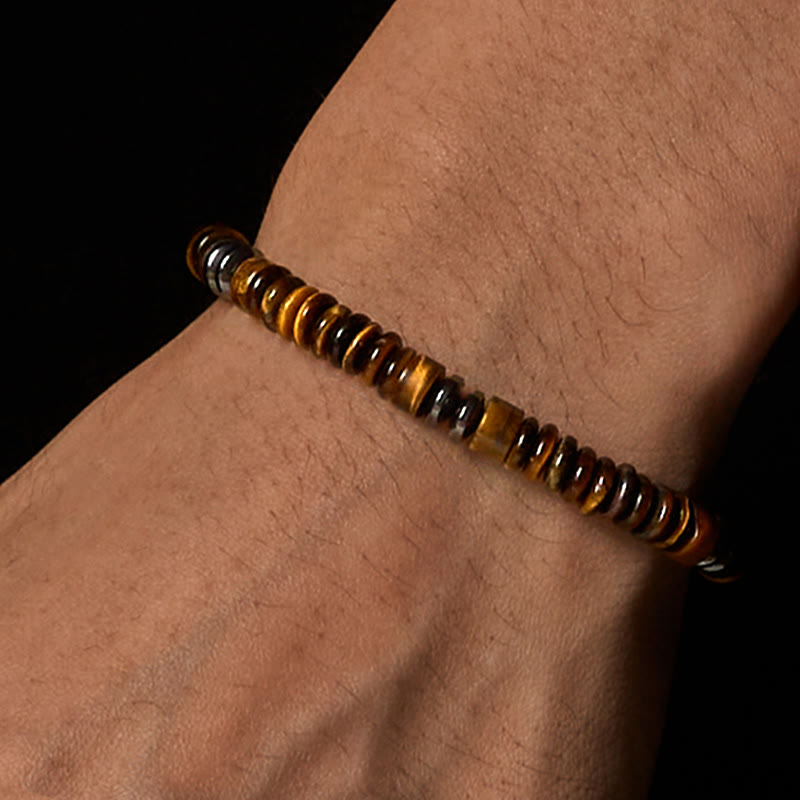 Wear FengShui Small Black Obsidian Green Aventurine Grey Jasper Tiger Eye Strength Rope Bracelet
